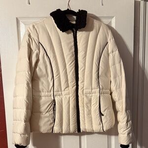 Women's Cream Puffer Jacket with Black Accents